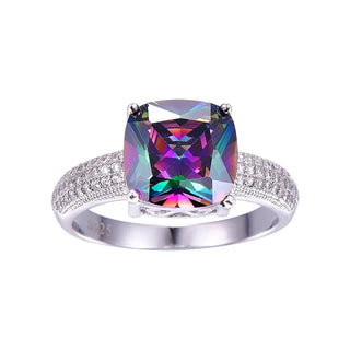 BONLAVIE Luxury 7.3ct Rainbow Fire Mystic Topazs Ring With AAA Crystal S925 Sterling Silver Jewelry Charm For Women Gift