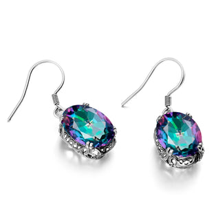 925 Sterling Silver Drop Earrings with Oval Rainbow Mystic Topaz Stones