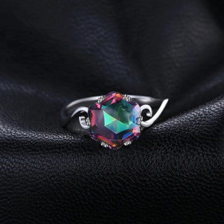 JewelryPalace Flower Genuine Natural Rainbow Mystic Quartz 925 Sterling Silver Rings Women Fashion Statement Gemstone Jewelry