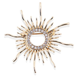 High Quality Sun Shape Brooch For Women Men Prong Setting Crystals  Color Broches Hijab Pins Scarf Buckles Plastron Jewelry