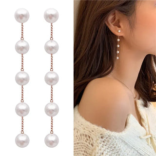 Simulated Pearl Tassel Drop Earring Pearl Long Earrings For Women Wedding Pendant Earrings Fashion Korean Earrings Jewelry Gift