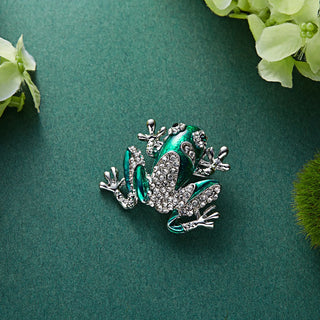 Rinhoo Cute Green Rhinestone Frog Brooch for Women Vintage Fashion Animal Funny Cartoon Froggy Bag Lapel Pins Badge Jewelry Gift