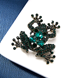 Rinhoo Cute Green Rhinestone Frog Brooch for Women Vintage Fashion Animal Funny Cartoon Froggy Bag Lapel Pins Badge Jewelry Gift