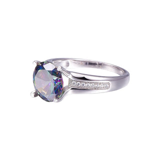 New Simple Jewelry 6.3Ct Striking Rainbow Fire Mystic Topaz Ring for Lady Birthday Gift 925 Solid Sterling Silver Rings