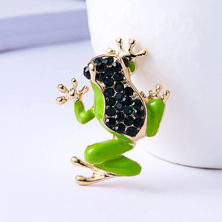 Rinhoo Cute Green Rhinestone Frog Brooch for Women Vintage Fashion Animal Funny Cartoon Froggy Bag Lapel Pins Badge Jewelry Gift