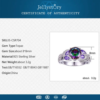 Jellystory Fashion Silver Ring 925 Jewelry with 8*8mm Round shaped Topaz Zircon Gemstones for Women ring Wedding Gifts wholesale