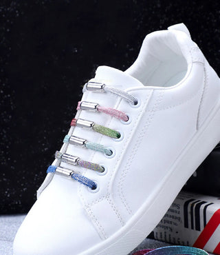 Fashion Bling Shoelaces for Sneakers Women Flat Colored Shoe Laces New No Ties Metal Locks Elastic Shoelaces for Kids