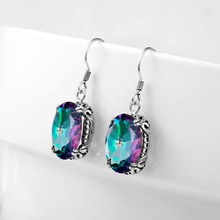 925 Sterling Silver Drop Earrings with Oval Rainbow Mystic Topaz Stones