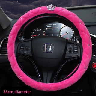 Hot Rose Pink Bling Car Accessories Interior Set for Women Girls Glitter Plush Warm Automotive Seat Covers Cushion Crown Decor