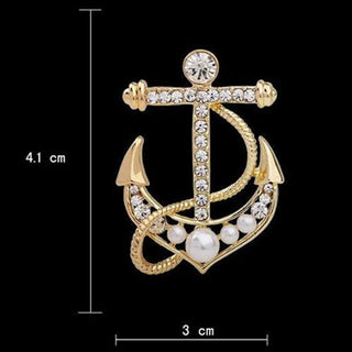Fashion Gold Color Crystal And Pearl Beads Anchor Cut Cool Brooch Elegant Jewelry Pins Retail