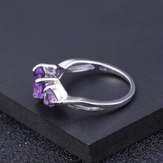 GEM'S BALLET 925 Sterling Silver February Birthstone Ring 1.71Ct Natural Amethyst Heart Rings For Women Valentine's Day Jewelry