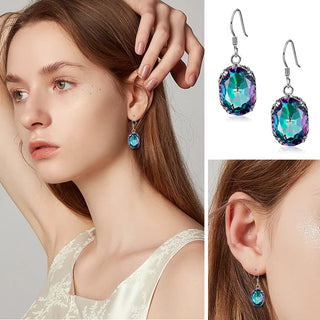 925 Sterling Silver Drop Earrings with Oval Rainbow Mystic Topaz Stones