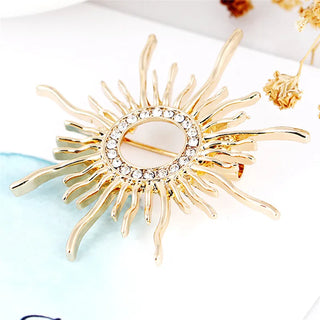 High Quality Sun Shape Brooch For Women Men Prong Setting Crystals  Color Broches Hijab Pins Scarf Buckles Plastron Jewelry