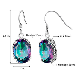 925 Sterling Silver Drop Earrings with Oval Rainbow Mystic Topaz Stones