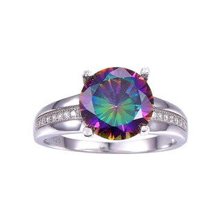 New Simple Jewelry 6.3Ct Striking Rainbow Fire Mystic Topaz Ring for Lady Birthday Gift 925 Solid Sterling Silver Rings