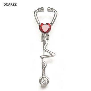 DCARZZ Best Stethoscope Pin Medical Gold silver Plated Brooches Vintage Jewelry Nurse Doctor Red Crystal Lapel Pins Women Gift