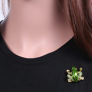 Rinhoo Cute Green Rhinestone Frog Brooch for Women Vintage Fashion Animal Funny Cartoon Froggy Bag Lapel Pins Badge Jewelry Gift