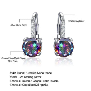 UMCHO 100% Solid Silver 925 Jewelry Round Created Nano Mystic Topaz Clip Earrings For Women Party Gift Fine Jewelry