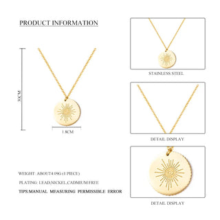 Gold Plated New Women Stainless Steel Necklace Round Disc Pendant With Eyes Pattern Clavicle Necklace Wedding Jewelry Wholesale