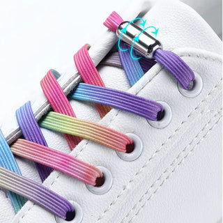 Fashion Bling Shoelaces for Sneakers Women Flat Colored Shoe Laces New No Ties Metal Locks Elastic Shoelaces for Kids