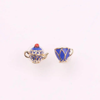Fashion Asymmetrical Stud Earrings Handmade Necklace Earrings Jewelry All-match Teacup Pendant Enamel Glaze Mini Teapot Colorful