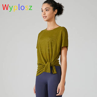 Wyplosz Gym Women Yoga T-shirts Fitness Comfortable Activewear Quick-drying Transparent Round Jag Blouse Lightweight Breathable