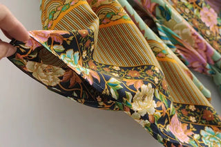 Peacock floral print bat sleeve beach Bohemian Kimono robe for women Ladies V neck Tassel Summer dress happie boho cover-up