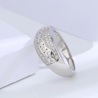 Buyee 925 Sterling Silver Luxury Wedding Ring Light Zircon White Big Ring Finger for Woman Man Fashion Sweet Fine Jewelry Circle