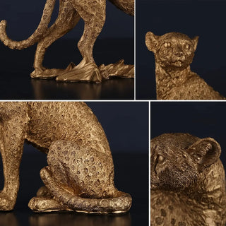 African Cheetah Sculptures Decor Leopard Statue Panther Crafts Ornaments Jungle Jaguar Gold Home Living Room Entrance Cabinet