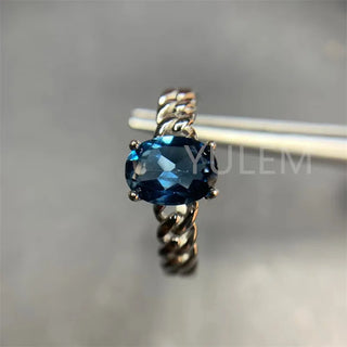 925 Sterling Silver Large 8*6mm Fashion Ring Natural Blue Topaz Gemstone London Blue Birthday Jewelry Gift High Jewelry