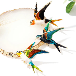 Exquisite Swallow Bird Enameled Brooch Fashion Rhinestone Animal Clothing Corsage for Women Men Jewelry Accessory Gift