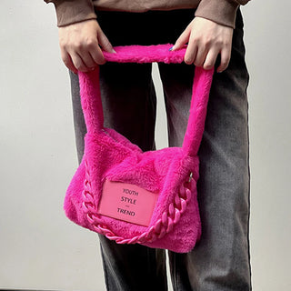 2023 New Plush Armpit Bag Y2K Pillow Shoulder Bag Women Chic Chain Underarm Bag Fashion Winter Top Handle Bag Leisure Soft Purse