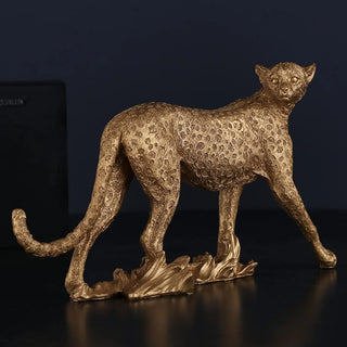 African Cheetah Sculptures Decor Leopard Statue Panther Crafts Ornaments Jungle Jaguar Gold Home Living Room Entrance Cabinet