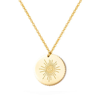 Gold Plated New Women Stainless Steel Necklace Round Disc Pendant With Eyes Pattern Clavicle Necklace Wedding Jewelry Wholesale