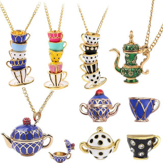 Fashion Asymmetrical Stud Earrings Handmade Necklace Earrings Jewelry All-match Teacup Pendant Enamel Glaze Mini Teapot Colorful