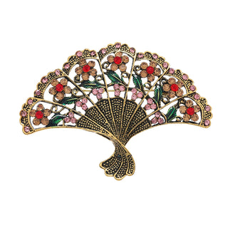 Morkopela Vintage Rhinestone Hollow Flower Fan Brooch Jewelry Metal Brooches For Women Banquet Clothes Scarf Clip Pin Gift