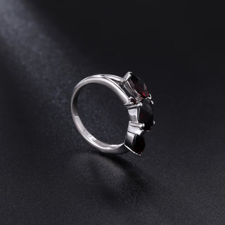 GEM'S BALLET New Design Vintage Rings Flower Shape Cluster Natural Black Garnet Gemstone 925 Silver Ring for Women Jewelry