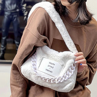2023 New Plush Armpit Bag Y2K Pillow Shoulder Bag Women Chic Chain Underarm Bag Fashion Winter Top Handle Bag Leisure Soft Purse