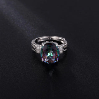 GEM'S BALLET 4.36Ct 10x12mm Oval Rainbow Mystic Topaz Gemstone Promise Engagement Rings in Sterling Silver Gift For Her