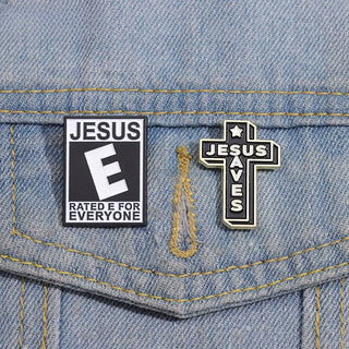 Jesus Saves Enamel Pins Simple Black Fish Shape Vintage Brooches Lapel Badges Jewelry Gift for Kids Friends Wholesale