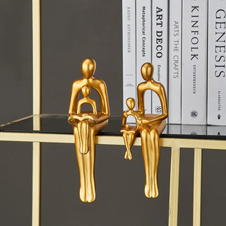 Modern Home Decoration Resin Golden Sculpture Warm Family Ornaments Desk Decoration Study Bookshelf Decoration Home Decor Gift