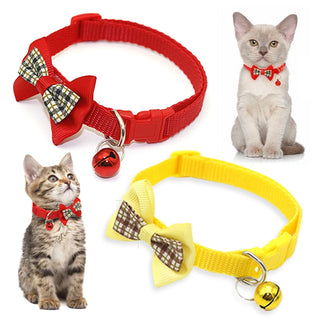 Adjustable Pet Cat Dog Collars Cute Bow Tie With Bell Pendant Necklace Fashion Puppy Necktie Safety Buckle Pet Clothing Supplies