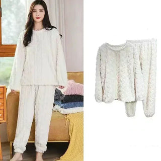 Women Warm 2 Piece Sets Thicken Soft Velvet Ribbed Fleece Set Pullover And Pants Casual Pajama Sets Women Autumn Winter 2024