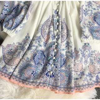 Autumn Dress for Women Indie Folk Printing Vintage Long Sleeve V-Neck Veatidos Luxury Mini Boho Robe Vacation Beach New 2022