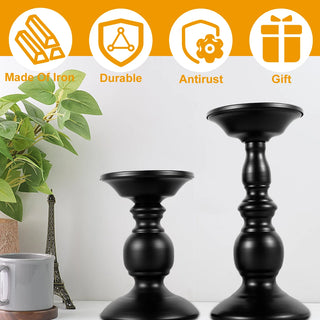 2Pcs Candlestick Holder Iron Pillar Candle Rack Decorative Candlestick Stand Black/Gold Candlestick Holder Heavy-Duty Candle