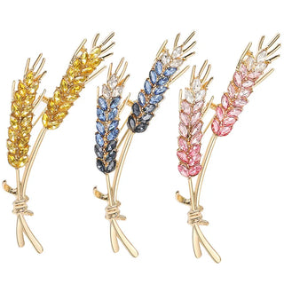 Luxury Delicate Zircon Wheat Ear Brooch Gold Color Collar Pins Silk Scarf Buckle For Suit Shining Women Party Brooches Jewelry