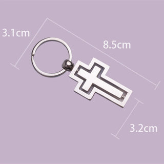 Simple Couple Metal Cross Keychain Hollow 360 Degree Rotating Accessories for Women Men Christian Pendant Friend Birthday Gift