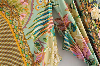 Peacock floral print bat sleeve beach Bohemian Kimono robe for women Ladies V neck Tassel Summer dress happie boho cover-up