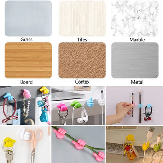 5/10Pcs Silicone Thumb Wall Hooks Creative Self Adhesive Thumb Cable Clip Key Hook Wall Hangers for Home Office Wall Storage