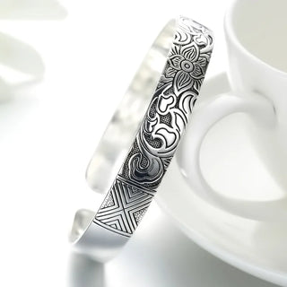 Fashion 925 Sterling Silver Woman Lucky Cuff Bracelet Lotus Flower Bangle Girls Party Jewelry Gifts Christmas